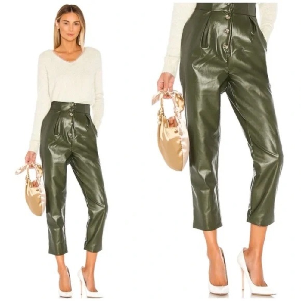 MAJORELLE High-Rise Faux Leather Clive Pant in Olive Green | Revolve
